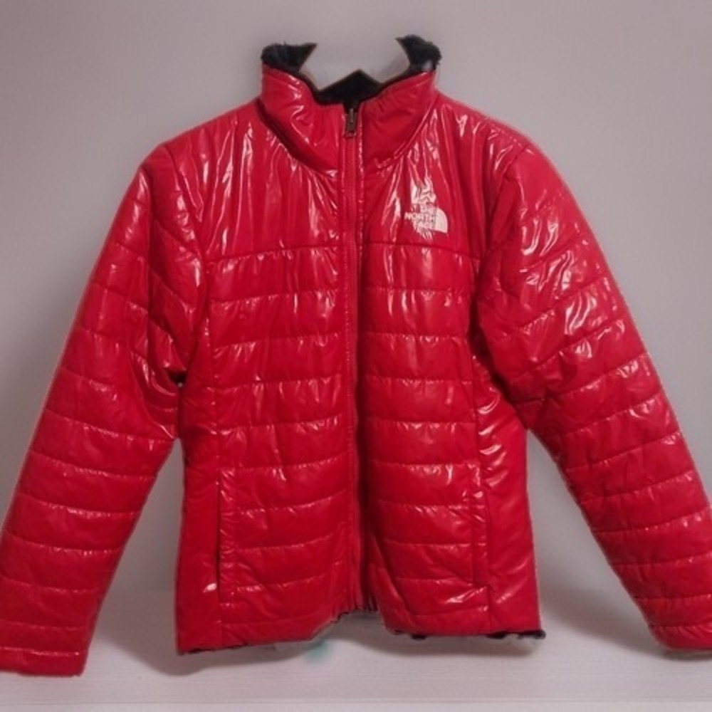 The North Face Girls Mossbud Reversible Puffer Jacket Red Coat Sz14/16 Retro Zip
